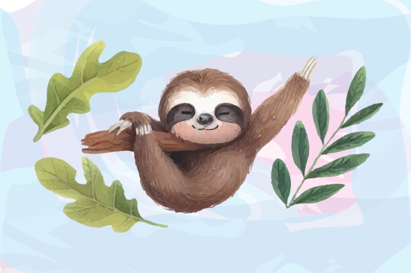 Sloth Animals Watercolor PNG Clipart