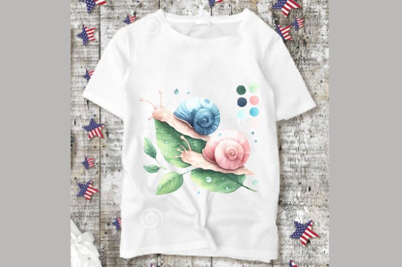 Cute Snails Watercolor PNG Sublimation Bundle