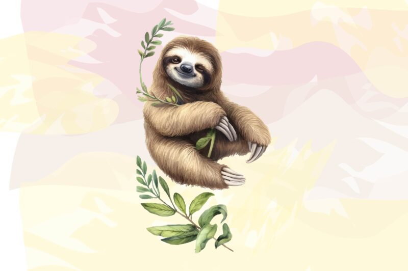 Sloth Animals Watercolor PNG Clipart