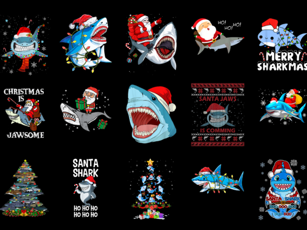 15 christmas shark shirt designs bundle for commercial use part 4, christmas shark t-shirt, christmas shark png file, christmas shark digita