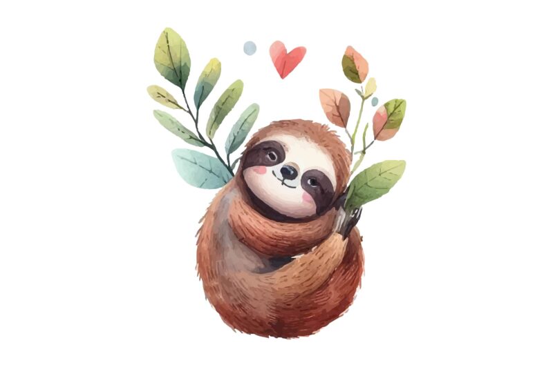 Sloth Animals Watercolor PNG Clipart