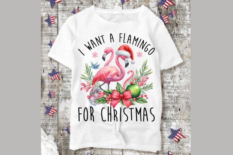 Watercolor Flamingo Christmas PNG Sublimation Bundle