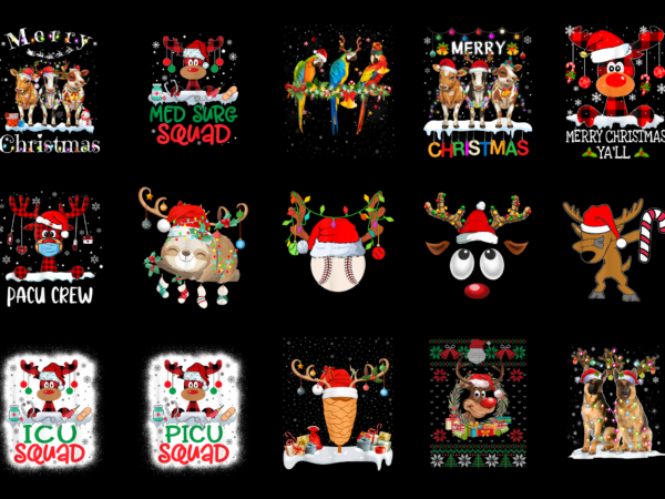 15 reindeer santa hat christmas shirt designs bundle for commercial use part 4, reindeer santa hat christmas t-shirt, reindeer santa hat chr
