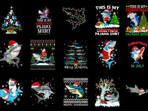 15 christmas shark shirt designs bundle for commercial use part 6, christmas shark t-shirt, christmas shark png file, christmas shark digita