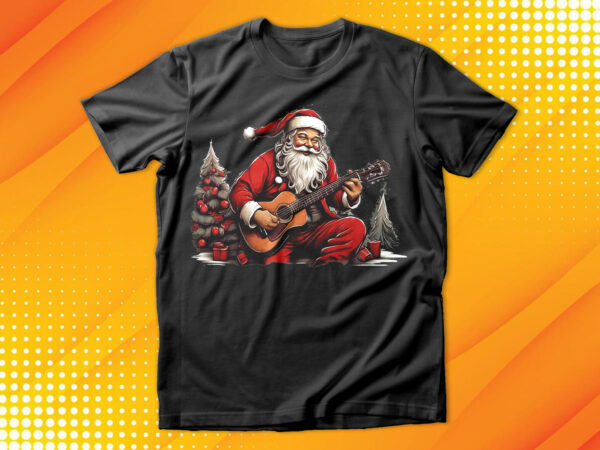 Santa with guitar t-shirt