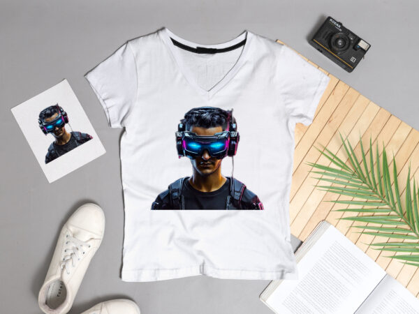 Boy with vr headset glasses t-shirt