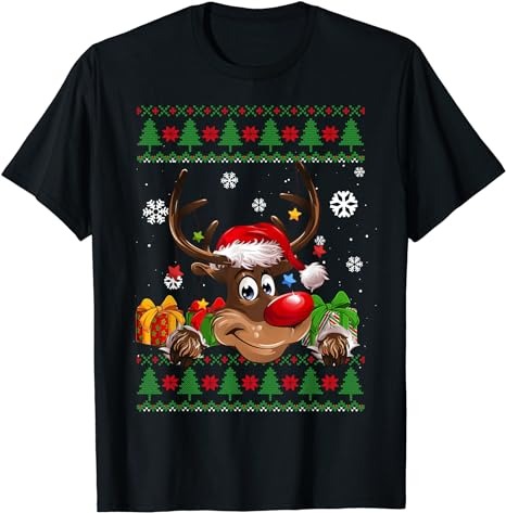 15 Reindeer Santa Hat Christmas Shirt Designs Bundle For Commercial Use Part 3, Reindeer Santa Hat Christmas T-shirt, Reindeer Santa Hat Chr