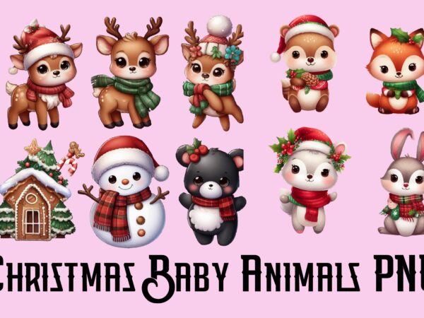 Christmas baby animals png sublimation bundle t shirt vector file