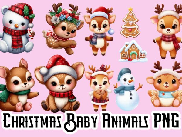 Christmas baby animals png sublimation bundle t shirt vector file