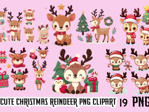 Cute christmas reindeer png clipart bundle t shirt vector file