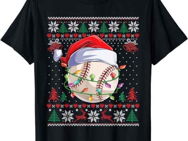 Baseball christmas ugly sweater funny santa sport men kids t-shirt