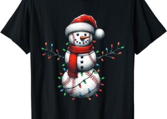 Baseball Snowman Santa Christmas Light Christmas Baseball T-Shirt