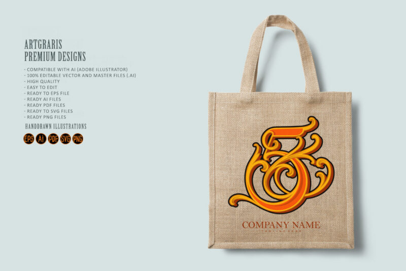 Vintage gold flourish number five monogram logo