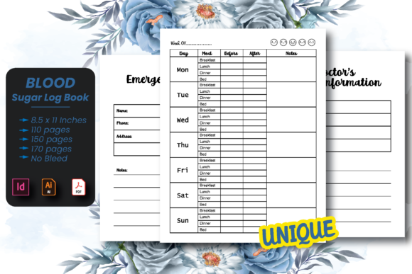 Blood sugar log book- kdp interior t shirt template