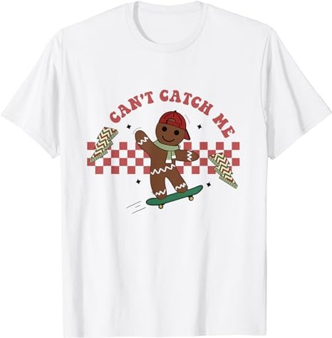 Can’t Catch Me Merry Christmas Boy Skateboarding Gingerbread T-Shirt PNG File