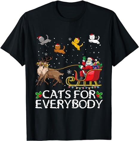 Cats For Everybody Christmas Cat Funny Xmas Women Santa T-Shirt