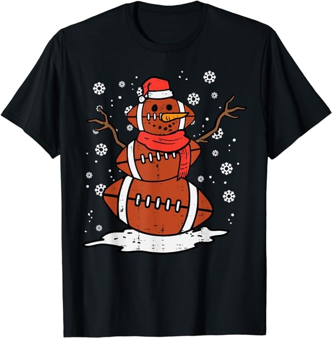 Christmas American Football Snowman Xmas Sport Men Boys Kids T-Shirt