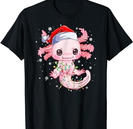 Christmas axolotl santa hat lights japanese cute anime xmas t-shirt