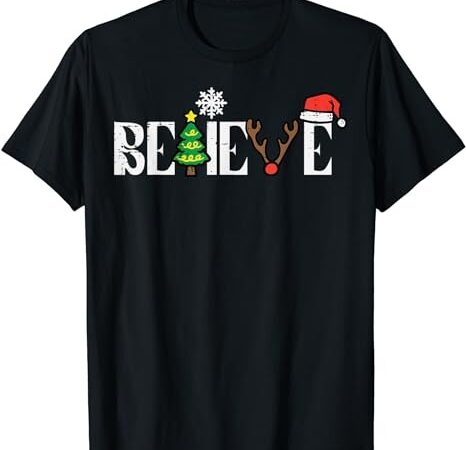 Christmas believe santa xmas boys girls kids youth men women t-shirt