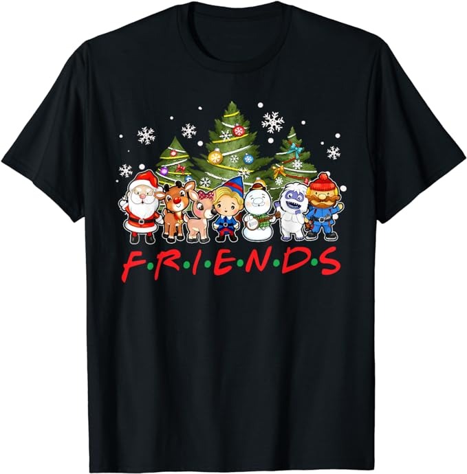 Christmas Friends Santa Rudolph Snowman Family Xmas Pajamas T-Shirt