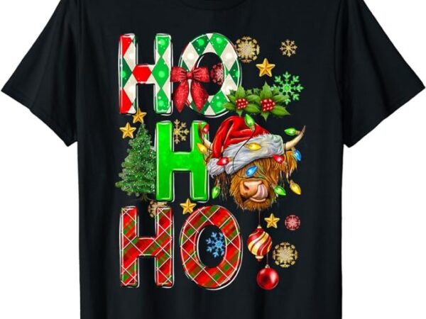 Christmas ho ho ho cute highland cow santa hat xmas pajamas t-shirt