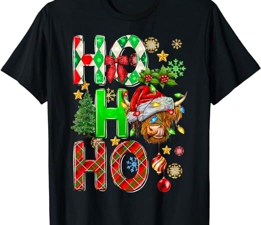 Christmas ho ho ho cute highland cow santa hat xmas pajamas t-shirt