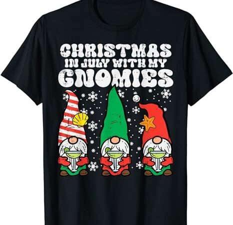 Christmas in july gnomes summer xmas matching women kids men t-shirt