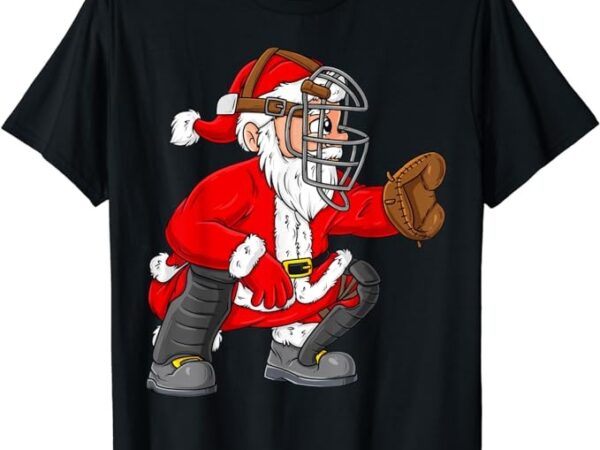 Christmas santa claus baseball catcher boys girls kids xmas t-shirt