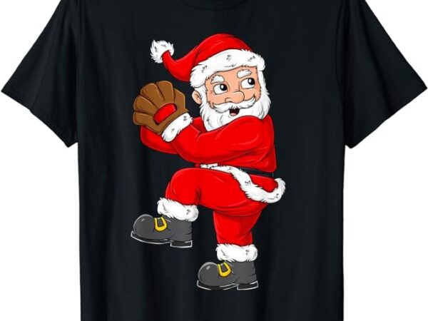 Christmas santa claus baseball pitcher boys kids teens xmas t-shirt