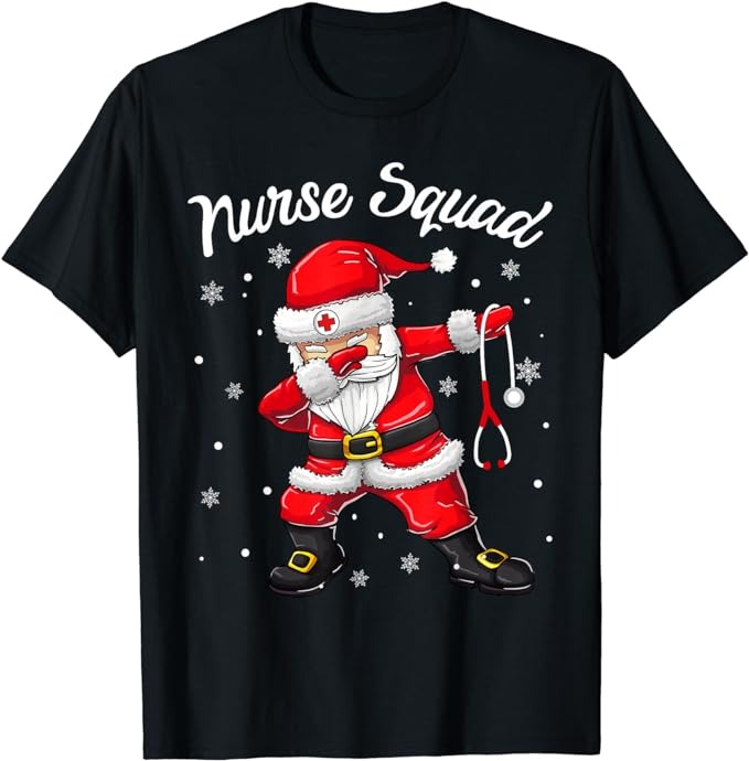 Christmas Scrub Tops Women Dabbing Santa Scrubs Nurse Squad T-Shirt