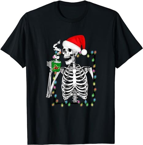 Christmas Skeleton Coffee Shirt Lover Funny Lights Skull T-Shirt