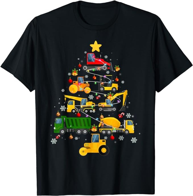 Construction Excavator Christmas Tree for Boys Girls Toddler T-Shirt