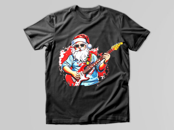 Santa with guitar t-shirt design