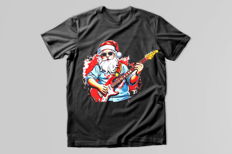 Santa with guitar T-Shirt design