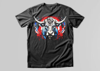 Bull head and American flag T-Shirt Design