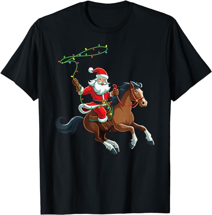 Cowboy Santa Riding A Horse Christmas Funny T-Shirt