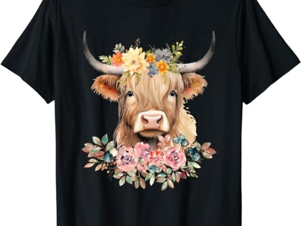 Cute baby highland cow with flowers calf animal christmas t-shirt