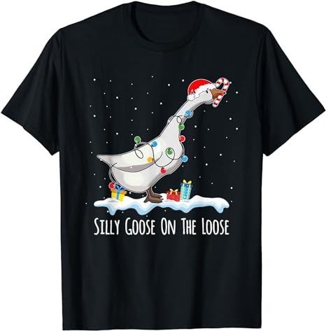 Cute Funny Santa Duck Silly Goose On The Loose Christmas T-Shirt