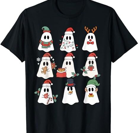 Cute ghost spooky christmas santa hat funny family pajama t-shirt