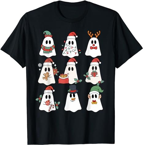 Cute Ghost Spooky Christmas Santa Hat Funny Family Pajama T-Shirt png file