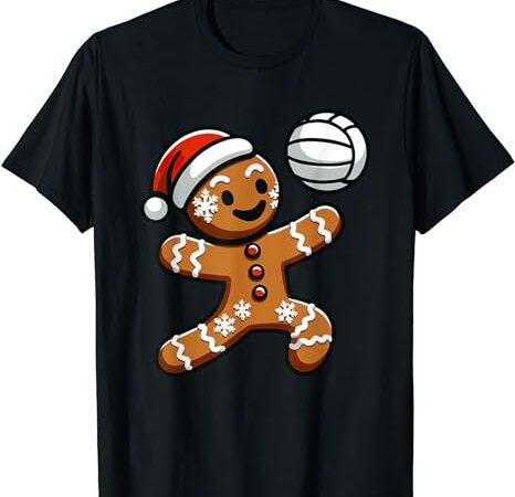 Cute gingerbread man volleyball christmas kid boys t-shirt