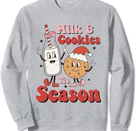 Cute milk and cookies tis season santa claus kids christmas sweatshirt