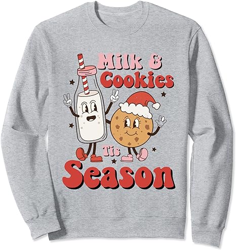 Cute Milk And Cookies Tis Season Santa Claus Kids Christmas Sweatshirt