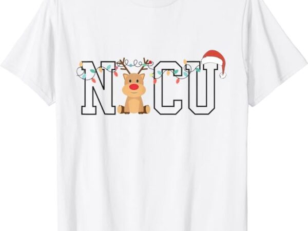 Cute santa hat reindeer christmas light xmas nicu nurse t-shirt