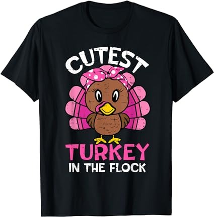 Cutest turkey in the flock thanksgiving shirts kids girls t-shirt