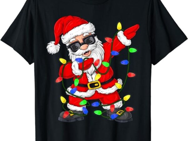 Dabbing santa claus christmas tree lights boys kids dab xmas t-shirt