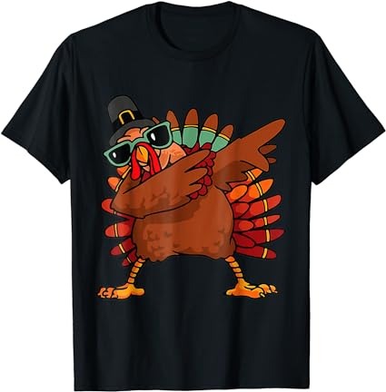 Dabbing turkey thanksgiving day pilgrim boys girls funny dab t-shirt