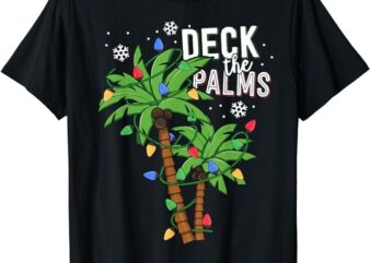 Deck The Palms Tropical Hawaii Christmas Palm Tree Lights T-Shirt