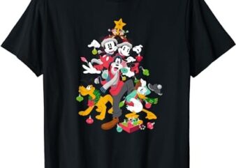 Disney Mickey Minnie Goofy Pluto Chip Dale Christmas Tree T-Shirt