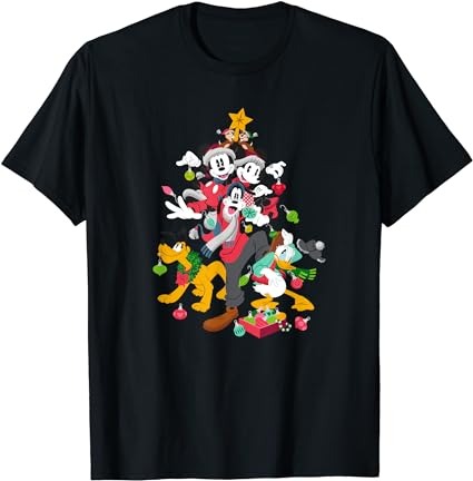 Disney mickey minnie goofy pluto chip dale christmas tree t-shirt